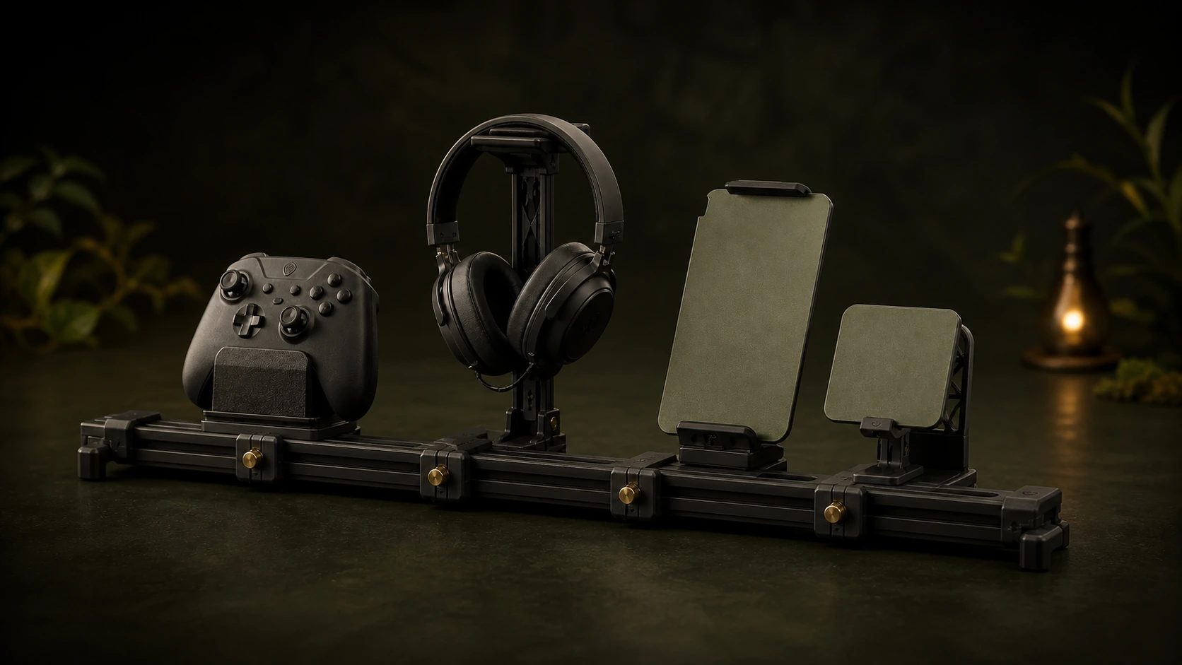 Modular Gaming Command Rail connected with compatible modules.