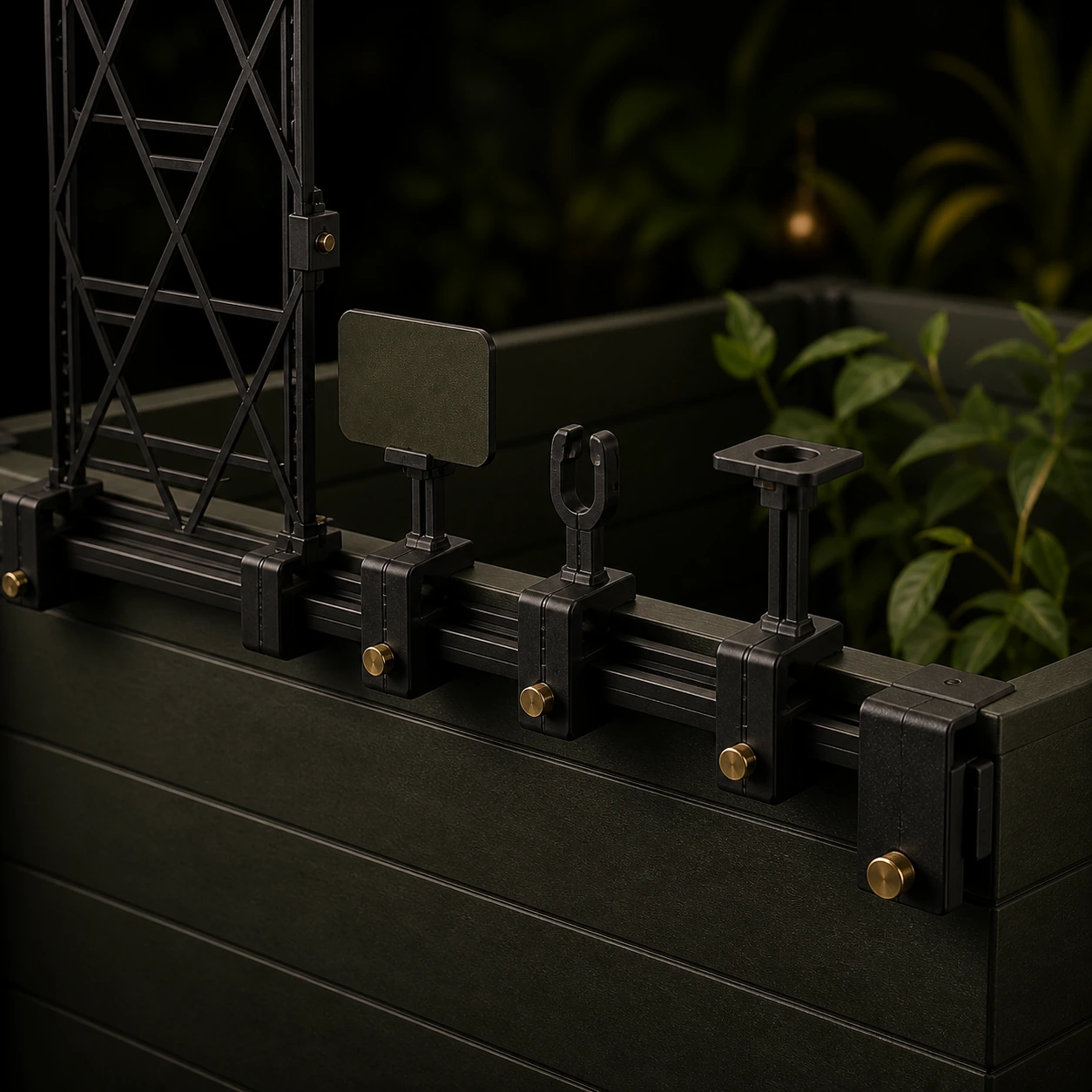 Universal Planter Rail connector and material detail.
